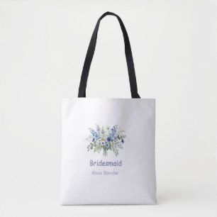 blue white floral bridesmaid name purple modern tr tote bag