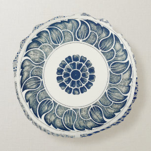 Blue White Floral Chinese Round Cushion