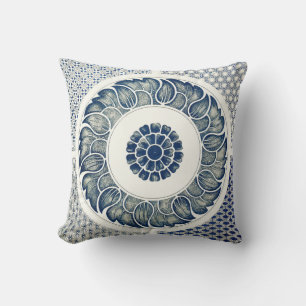 Blue White Floral Chinese Round Cushion