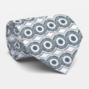 Blue White Floral Chinese Round Tie