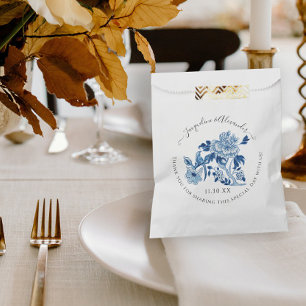 Blue White Floral Chinoiserie Bird Foliage Wedding Favour Bag
