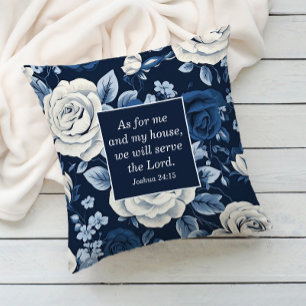 Blue White Floral Christian Bible Verse  Cushion