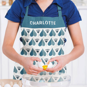 Blue White Floral Custom Name Gift Apron