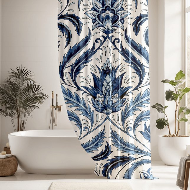 Blue & White Floral Damask Floral Shower Curtain (Creator Uploaded)