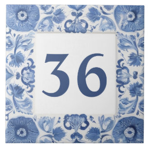Blue & White Floral Delft Custom House Number Sign Ceramic Tile