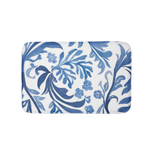 Blue & White Floral Design   Chinoiserie Pattern Bath Mat