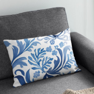 Blue & White Floral Design   Chinoiserie Pattern Decorative Cushion
