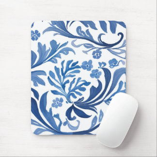 Blue & White Floral Design | Chinoiserie Pattern Mouse Pad