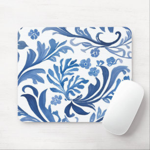 Blue & White Floral Design Chinoiserie Pattern Mouse Pad