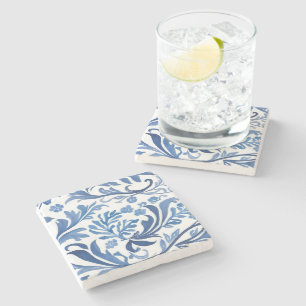 Blue & White Floral Design   Chinoiserie Pattern Stone Coaster