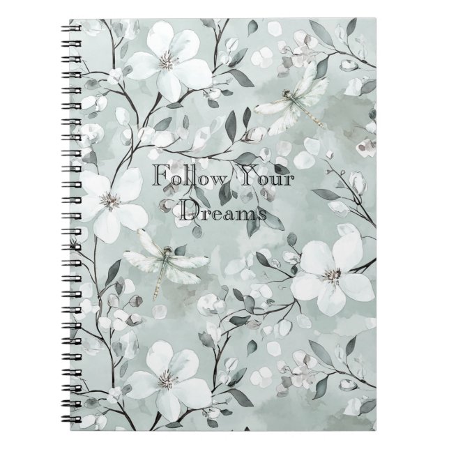 Blue White Floral Dragonflies Notebook (Front)