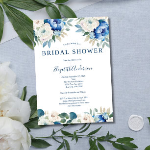 Blue White Floral Elegant Bridal Shower Invitation