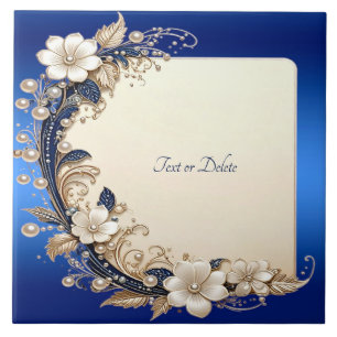 Blue White Floral Embellishment Ceramic Tile