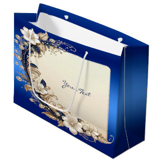 Blue White Floral Embellishment Gift Bag