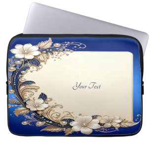 Blue White Floral Embellishment Laptop Sleeve