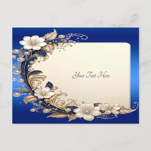 Blue White Floral Embellishment Postcard (Front)