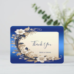 Blue White Floral Embellishment Thank You Card