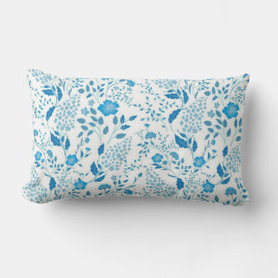 Blue White Floral Embroidery Style Pattern   Lumbar Cushion