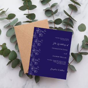Blue white floral formal wedding invitation