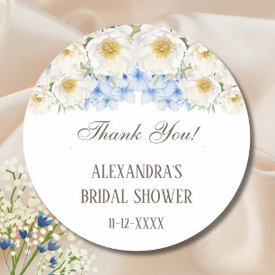 Blue White Floral Garden Bridal Shower Thank You Classic Round Sticker