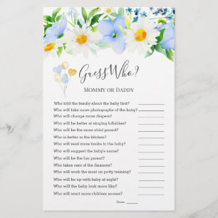 Blue White Floral Guess Who Baby Shower Games