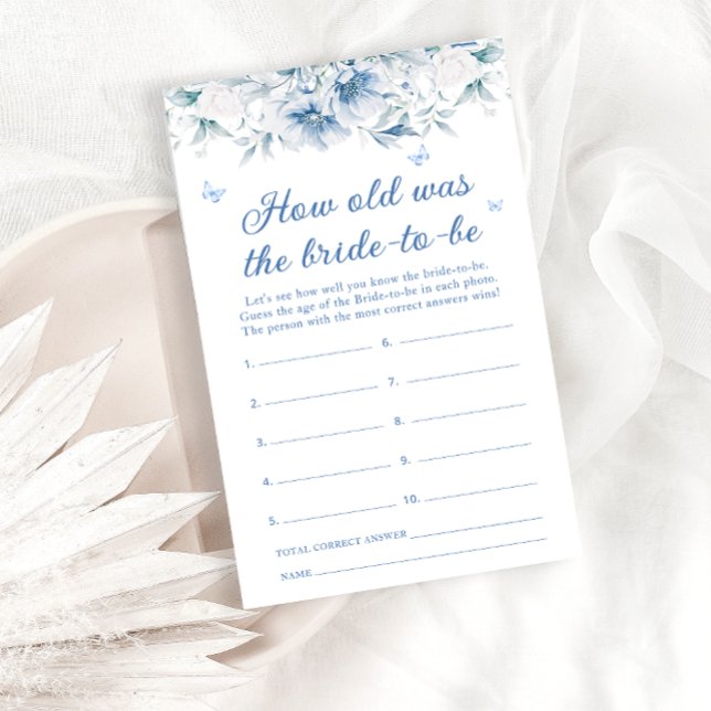 Blue White Floral How Old is the Bride to Be Game (Creator Uploaded)