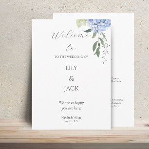 Blue & White Floral Hydrangea Wedding Program