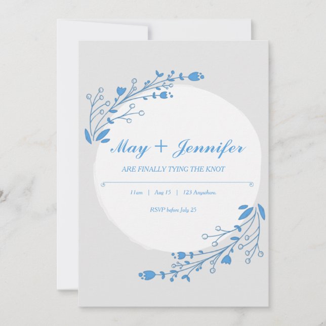 Blue White Floral Invitation (Front)