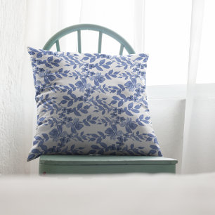 Blue White Floral Leaf Pattern Cushion