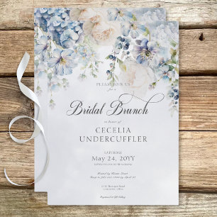 Blue & White Floral Modern Bridal Brunch Invitation