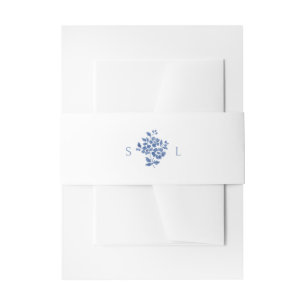 Blue & White Floral Monogram Wedding Invitation Belly Band