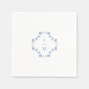 Blue & White Floral Monogrammed Wedding Napkin