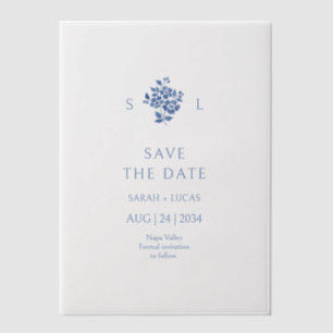 Blue & White Floral Monogrammed Wedding Vellum Invitations