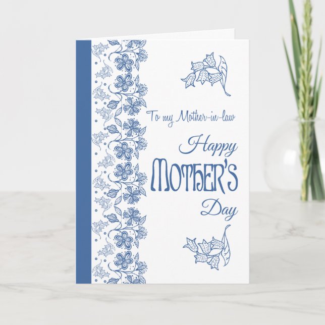 Blue White Floral Mother's Day Card Mother-in-law (Front)
