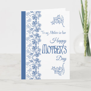 Blue White Floral Mother's Day Card Mother-in-law
