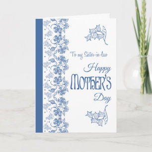 Blue White Floral Mother's Day Card Sister-in-law