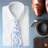 Blue White Floral Paisley Groomsman Wedding