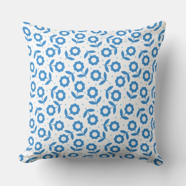 Blue White Floral Pattern Design Blue Flowers Cushion (Front)