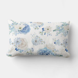 Blue White Floral Pattern  Lumbar Cushion