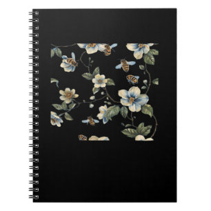 Blue White Floral Pattern - Whimsigoth Dark Aesthe Notebook