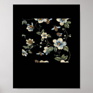 Blue White Floral Pattern - Whimsigoth Dark Aesthe Poster