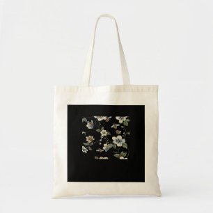 Blue White Floral Pattern - Whimsigoth Dark Aesthe Tote Bag
