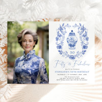 Blue White Floral Porcelain 50th Birthday Photo
