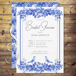 Blue & White Floral Porcelain Bridal Shower Invitation