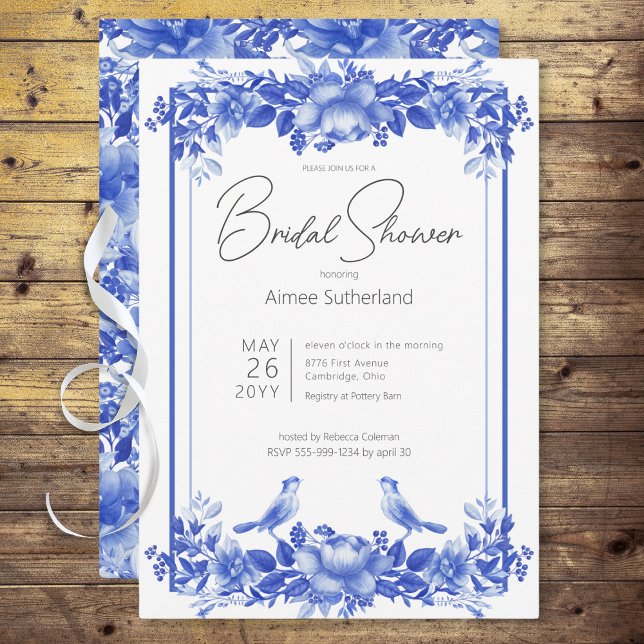 Blue & White Floral Porcelain Bridal Shower Invitation (Blue & White Floral Porcelain Bridal Shower Invitation)