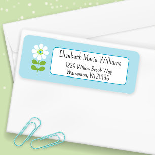 Blue White Floral Return Address Label