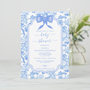 Blue White Floral Roses Chinoiserie Baby Shower  Invitation