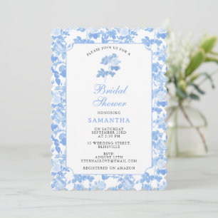 Blue White Floral Roses Chinoiserie Bridal Shower Invitation