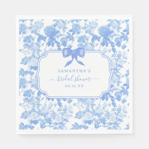 Blue White Floral Roses Chinoiserie Bridal Shower Napkin