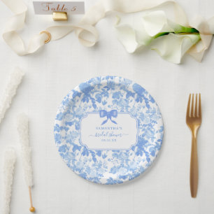 Blue White Floral Roses Chinoiserie Bridal Shower  Paper Plate